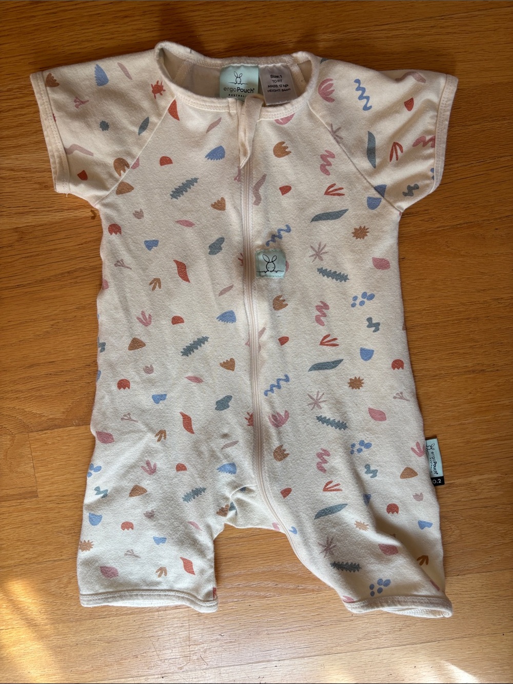 Purebaby Cream Short Sleeve Baby One-Piece with Pastel Print